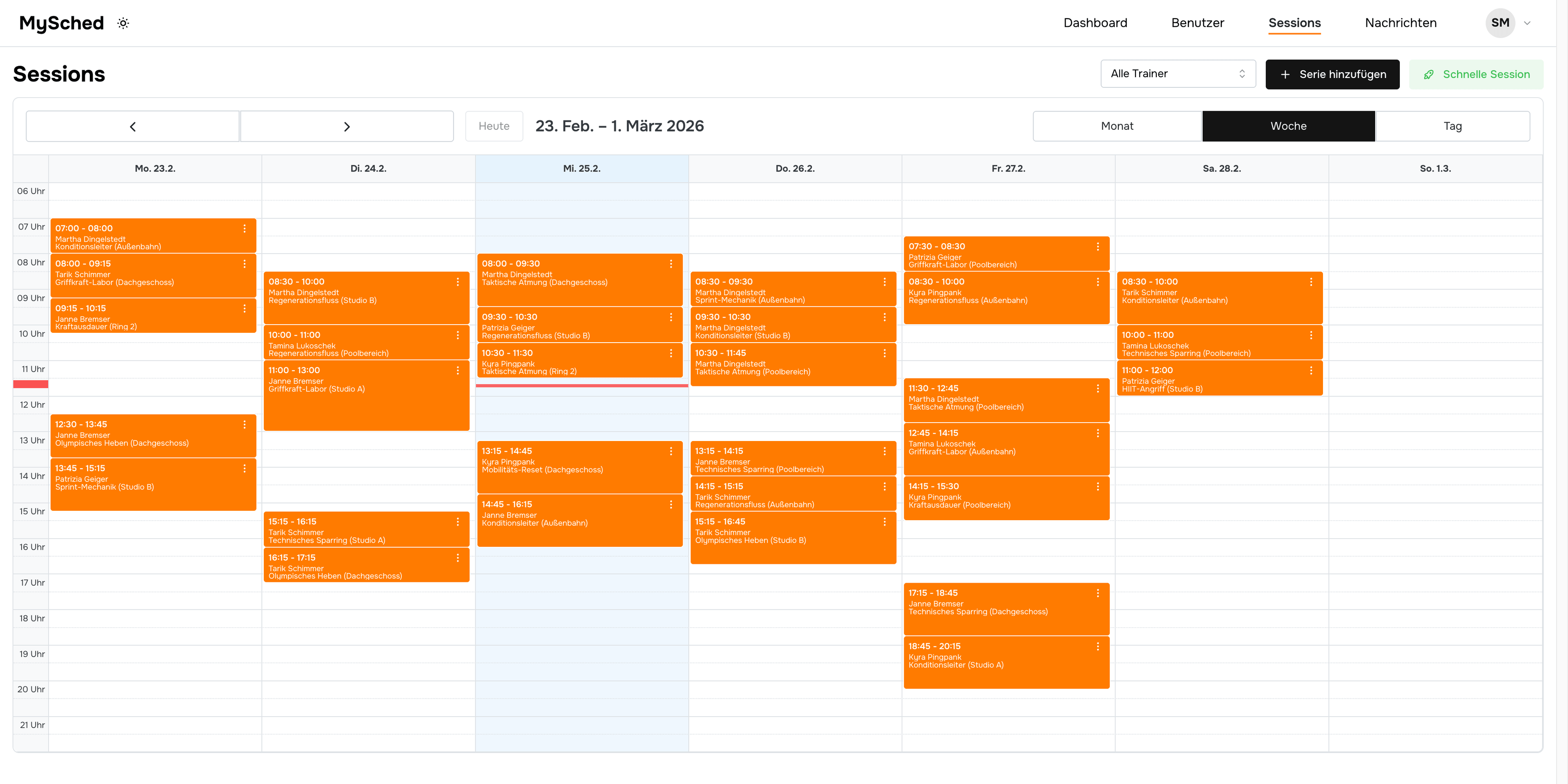 MySched-Kalenderoberfläche mit Mehr-Mitarbeiter-Plan