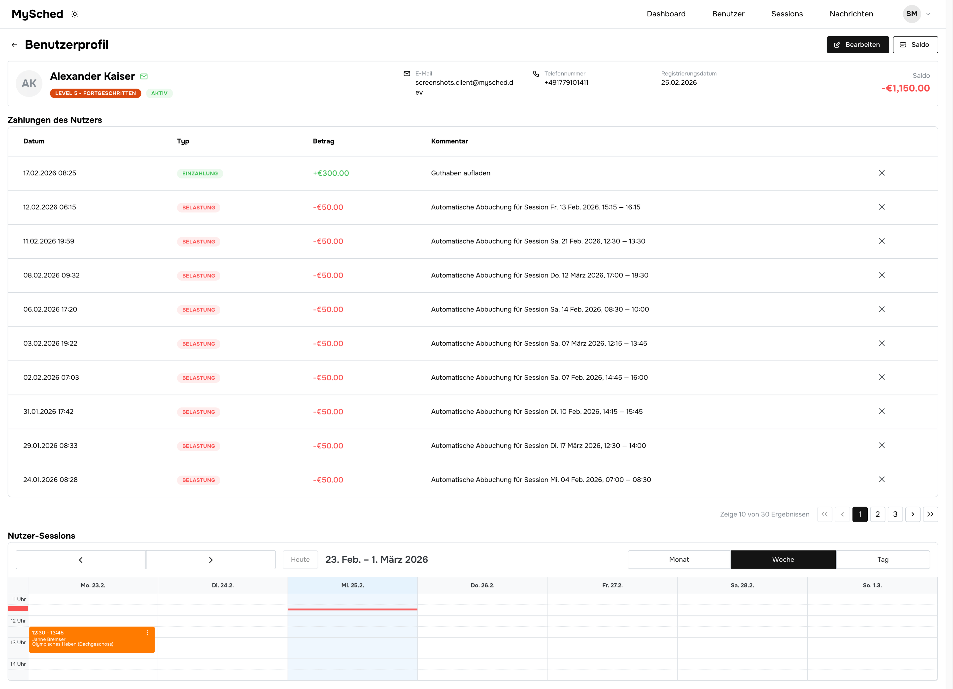 Kundensaldo und Transaktionshistorie